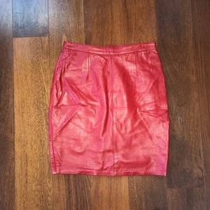 Vintage 80s Red Leather Pencil Skirt